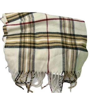 V.FRAAS CASHMINK Super Soft Ivory Beige Plaid Acrylic Scarf New W/tags - Picture 1 of 4