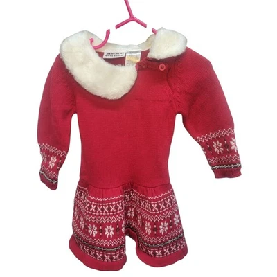 Vestido de Navidad tejido rojo Blueberi Boulevard para niñas cuello de piel sintética 3T niño pequeño Foto 1 de 4