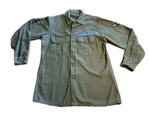 Vintage US Air Force OG-107 Utility Sateen Button Up Shirt Size Large USA 70s - Picture 1 of 8