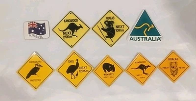 Imanes de señal de tráfico con bandera australiana Wombats, emús, koalas, canguros, cucaburra  Foto 1 de 4