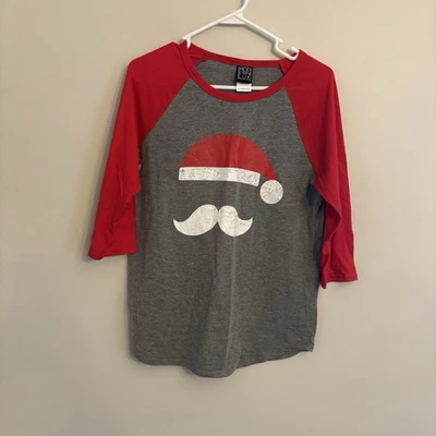 Camiseta de béisbol moderna Lux para mujer L sombrero de Santa bigote gris rojo gráfico Foto 1 de 4
