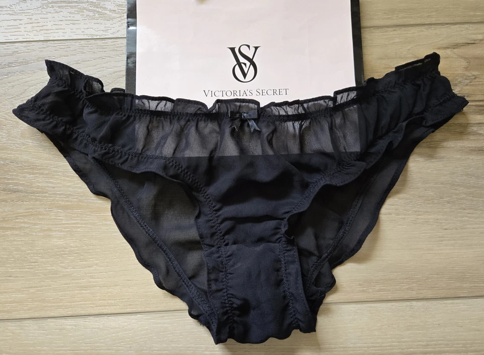 Vintage 2012 Victoria's Secret Sheer Black Back Seam Bloomer Bikini Panties S - Image 1 of 3