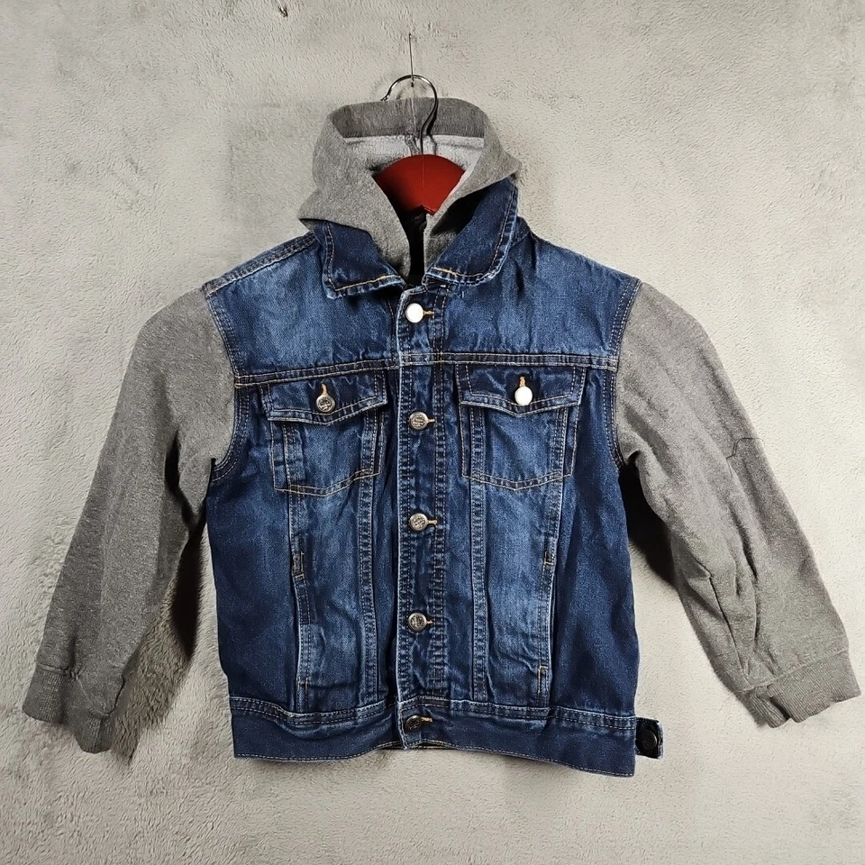 Toughskins 牛仔夹克抓绒 Slvs 领连帽耐用儿童尺寸 7 L 二手状况完好  — 第 1/4 张图片