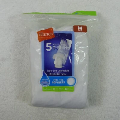 Paquete de 5 camisetas blancas Hanes medianas 10/12 sin etiquetas frescas cómodas Foto 1 de 4