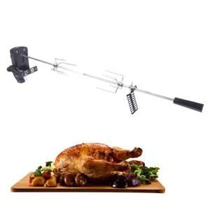 Grillspieß mit Motor Edelstahl Rotisserie Drehspiess Gasgrill Garten BBQ 80cm - Bild 1 von 7