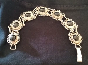 Filigranes Damen-Gliederarmband 8 Zoll Sterlingsilber mit Onyx. - Bild 1 von 5