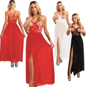 Womens Slip Dress And Thong Cut Out Nightgowns Suit Cupless Tempting Dress Set - Picture 1 of 45