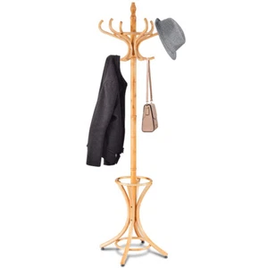 Wood Standing Hat Coat Rack Jacket Bag Hanger Tree 12 Hooks Umbrella Stand - Picture 1 of 10