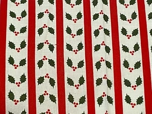 White Holly Berries Red Stripe Christmas Joann's Cutter Fabric 144"x43" 4 yards - Picture 1 of 10