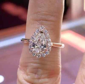 2 Ct Pear Cut Simulated Diamond Halo Womens Engagement Ring 14K Rose Gold Plated - Picture 1 of 8