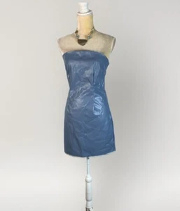 Finesse blue strapless mini dress size Medium faux leather - Picture 1 of 11