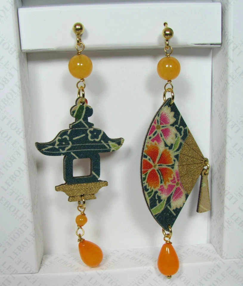 Orecchini Ventaglio Seta Grande Arancio - Immagine 1 di 1