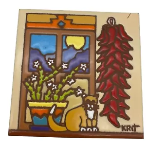 Earthtones Küchenfliesenuntersetzer Chilis Ingwer Katze Südwesten Szene USA - Bild 1 von 7