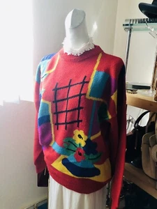 Vintage 80’90’ Tail Acrylic Wool Sweater Size M Crewneck Fun knit. - Picture 1 of 9