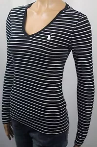 Ralph Lauren Black White Striped Long Sleeve Knit Top Shirt V-Neck NWT - Picture 1 of 1