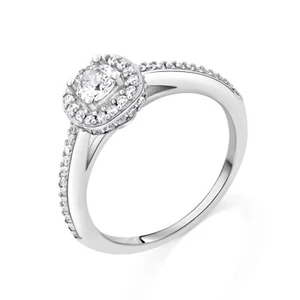 Round Cut Halo Half Eternity Ring 925 Sterling Silver 5A Zircon Engagement Gift - Picture 1 of 5