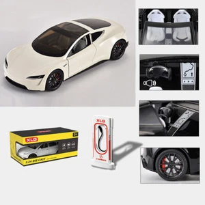 1:24 Tesla Roadster fundición a presión modelo coche juguete luz sonido para niños blanco - Imagen 1 de 7