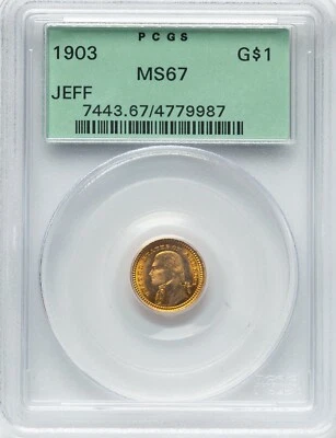 1903 - Jefferson Gold Dollar Commemorative - PCGS MS67 - VIVID ORANGE PEEL COLOR - Image 1 of 2