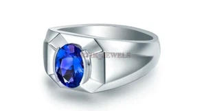 Natural Tanzanite Gemstone With 14K White Gold Plated Silver Ring for Men's #154 - Picture 1 of 13