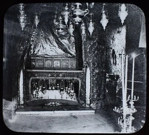 ANTIGUA Linterna Mágica Diapositiva CAPILLA DE LA NATIVIDAD BELÉN C1890 FOTO ISRAEL - Imagen 1 de 2