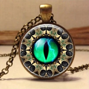 Drachenauge konvex rund Glas silber/bronze/schwarz Kette Anhänger Halskette. - Bild 1 von 24