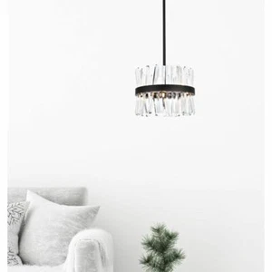 Modern Crystal Chandelier Black Pendant Hanging Lighting Fixture 8 Lights 16 in - Picture 1 of 8