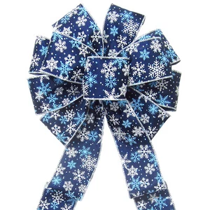 Wired Midnight Blue Snowflakes Bows for Christmas Wreaths, Signs, Decorations - Picture 1 of 4