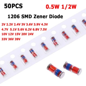 50 Pcs 0.5W 1/2W 1206 LL34 SMD Zener Diode ZMM 2V 3V 5.1V 7.5V 10V 15V 24V - 39V - Picture 1 of 6