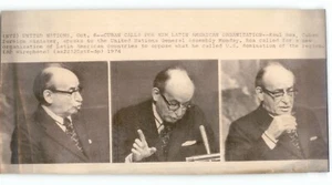Foto de prensa del ministro de Relaciones Exteriores de Cuba Paul Roa hablando en la conferencia de la ONU Nueva York 1974 - Imagen 1 de 2