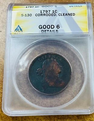 1797 Draped Bust Large Cent S-130 R2 ANACS G6 details - Image 1 of 4