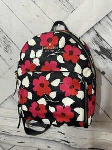 Kate Spade New York Floral Watson Lane Hartley Backpack Black Pink Red - Picture 1 of 9