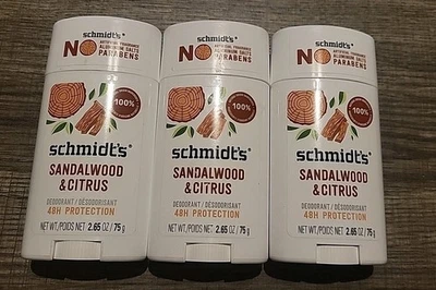 3 дезодоранта Schmidt's из сандалового дерева и цитрусовых 2,65 унции - Изображение 1 из 3
