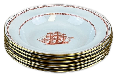 Spode Trade Winds Rim Soup Bowl Ship Erin of Salem 8" W128 England - Set of 6 - Image 1 of 4