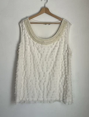 Blusa sin mangas Cato mujer manga 26/28 marfil con volantes frontal cuello adornado con perlas Foto 1 de 4