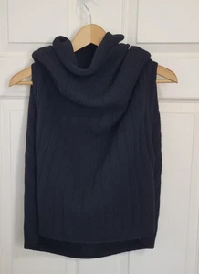 Vince Pullover Poncho Damen Medium schwarz Kaschmir Wolle Alpaka Wasserfallausschnitt gerippt - Bild 1 von 13