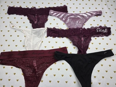 Victorias Secret PINK Lot of 6 LARGE Thong Panties Underwear & Silk - Image 1 of 4