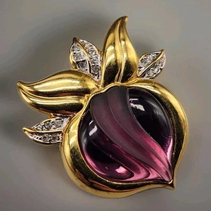 Vtg Jelly Belly Radish Brooch Red Purple Carved Frosted Glass Turnip Gold Tone - Picture 1 of 10