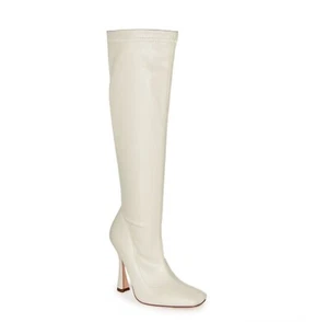 Wild Diva Women's Faux Leather Zip Knee High Heel Boots Cream Size 10 SHAIA-01 - Picture 1 of 4