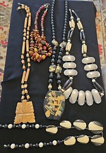 Necklace Lot Of 5 - 1970s and 80's- Mixed Stones, Agate, Lucite And More 