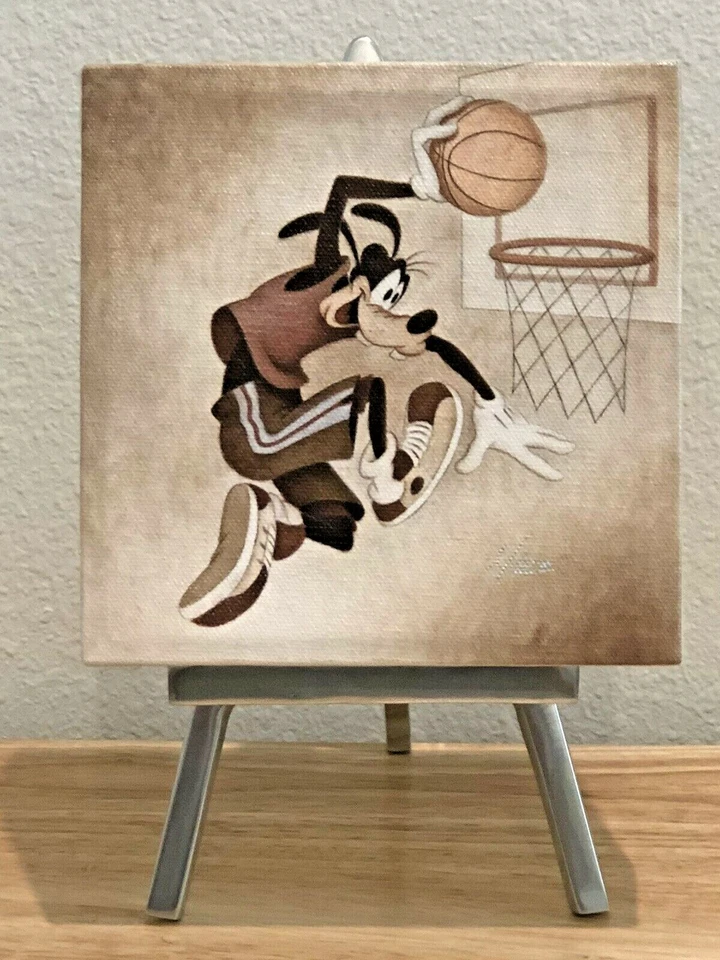 MIKE KUPKA DISNEY FINE ART GOOFY "SLAM Dunk" giclee sobre lienzo le 500 con certificado de autenticidad comadreja Foto 1 de 4