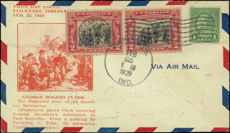 SAVOYSTAMPS- USA Cover -1929- George Rogers Clark -# 651 FDC, Vincennes, Indiana - Image 1 of 1