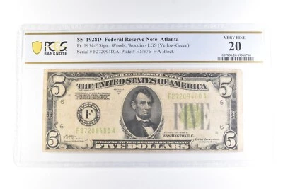 1928 D $5 Atlanta GA FRN Fr#1954-F Very Fine 20 PCGS *6063 - Image 1 of 3