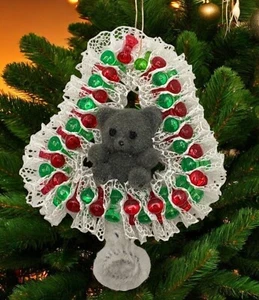 Vintage Teddy Bear Beaded Christmas Tree Ornament Handmade Bell Shaped - Picture 1 of 7
