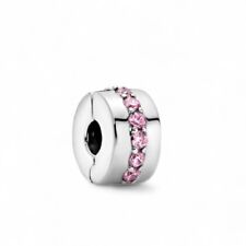 NEW Pandora Sterling Silver & Pink Cubic Zirconia Sparkling Row Clip Charm