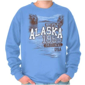 Alaska The Last Frontier Camping Souvenir USA Adult Long Sleeve Crew Sweatshirt - Picture 1 of 8