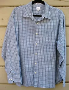 J. Camisa de vestir Crew 100 % algodón azul gris a micro cuadros L/S para hombre L 16 16 1/2 - Imagen 1 de 6