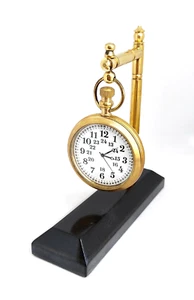 Shiny Brass Desk Table Clock Gold Finish With Wooden Base Home & Office Decor - Picture 1 of 5