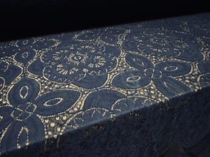 Lace Dress Fabric, Per Metre - Quatrefoil Design - No Stretch - Navy Blue - Picture 1 of 4