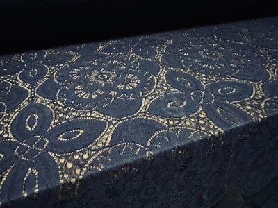 Lace Dress Fabric, Per Metre - Quatrefoil Design - No Stretch - Navy Blue - Image 1 of 4