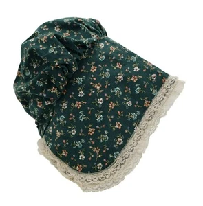 Vintage Green Calico Floral Bonnet With Lace Trimmed Brim & Adjustable Ties - Picture 1 of 6